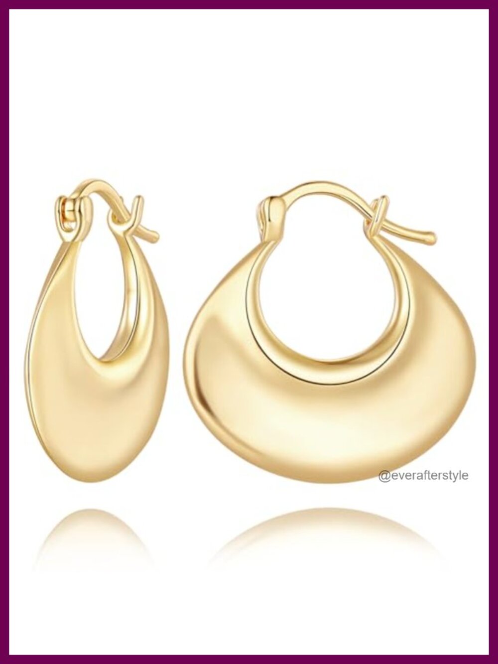 Gold Hoop Earrings 14K Gold Plated Oval Curves Latch Back Vintage Charm Women